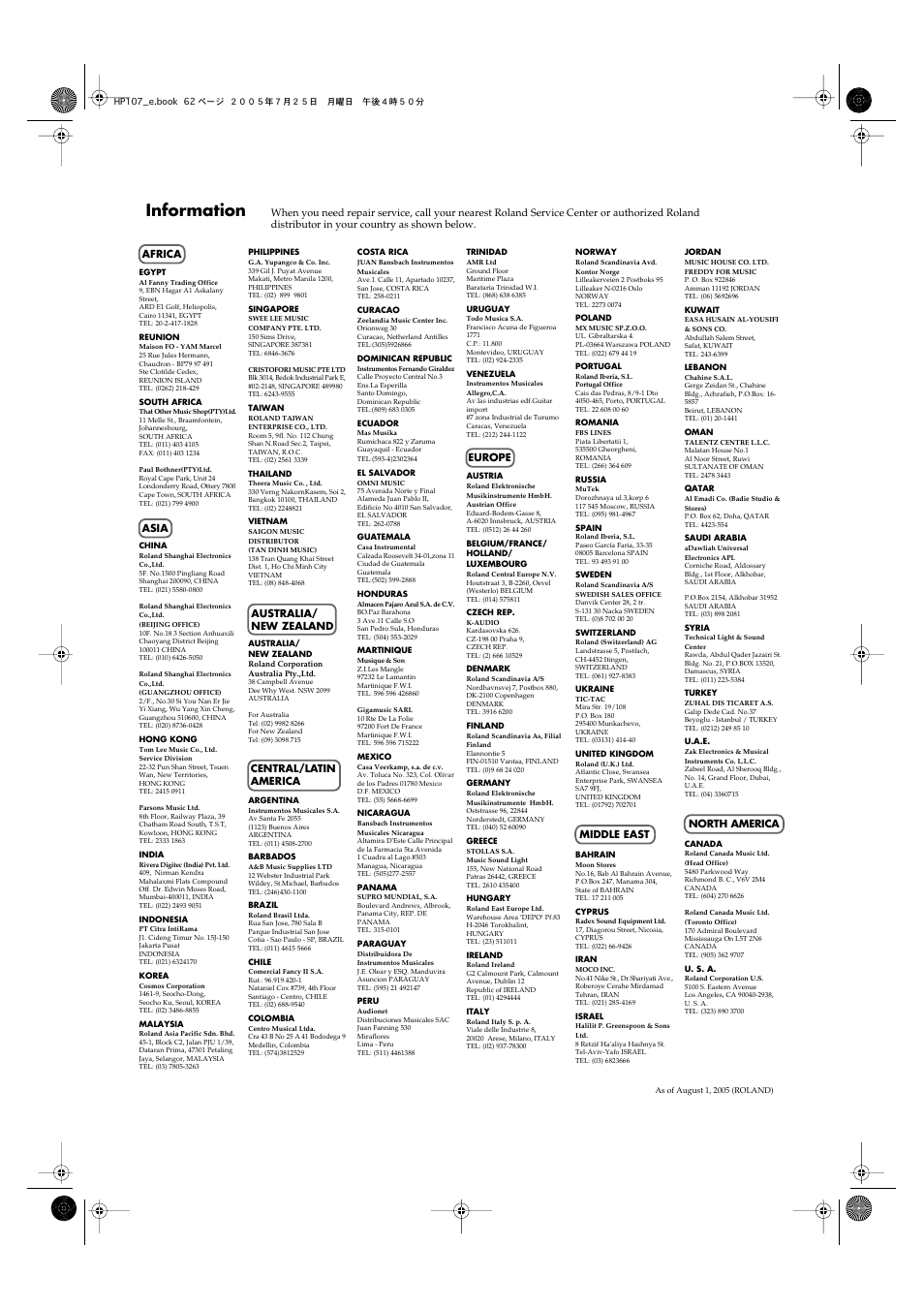 Information | Roland HP107 User Manual | Page 62 / 64