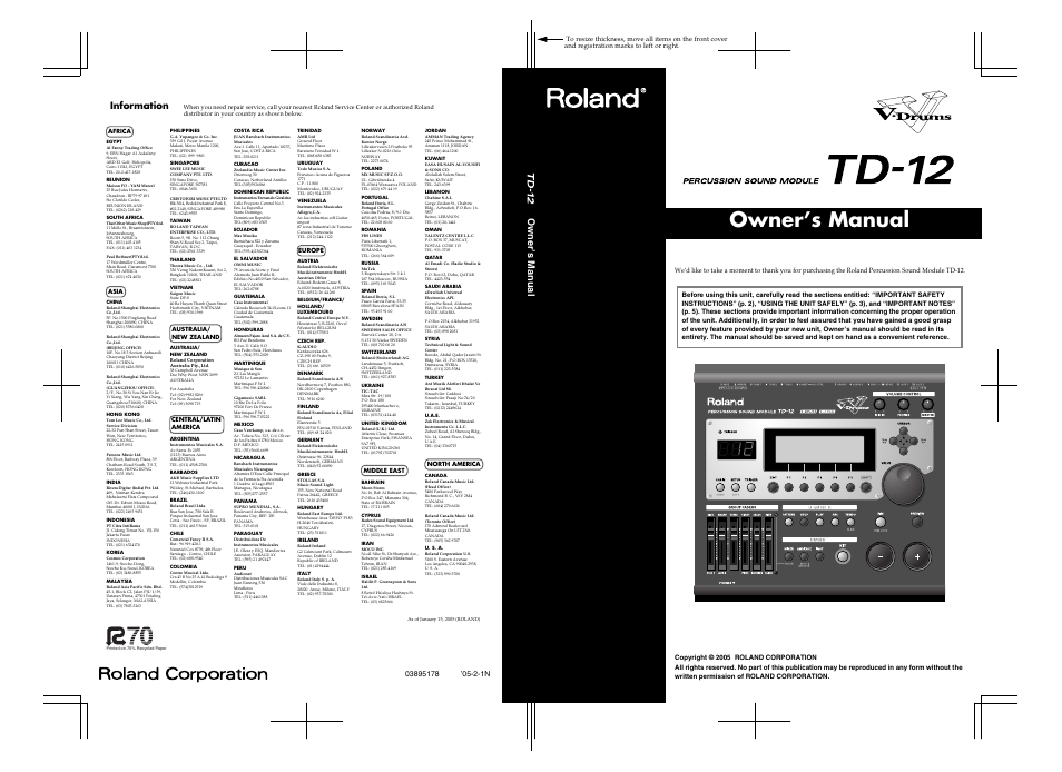 Owner’s manual, Information | Roland TD-12 User Manual | Page 108 / 108