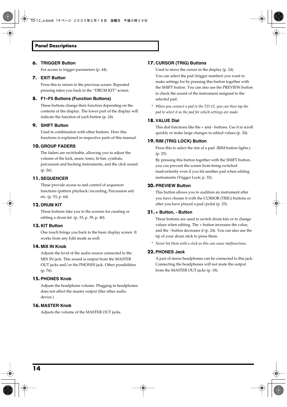 Roland TD-12 User Manual | Page 14 / 108