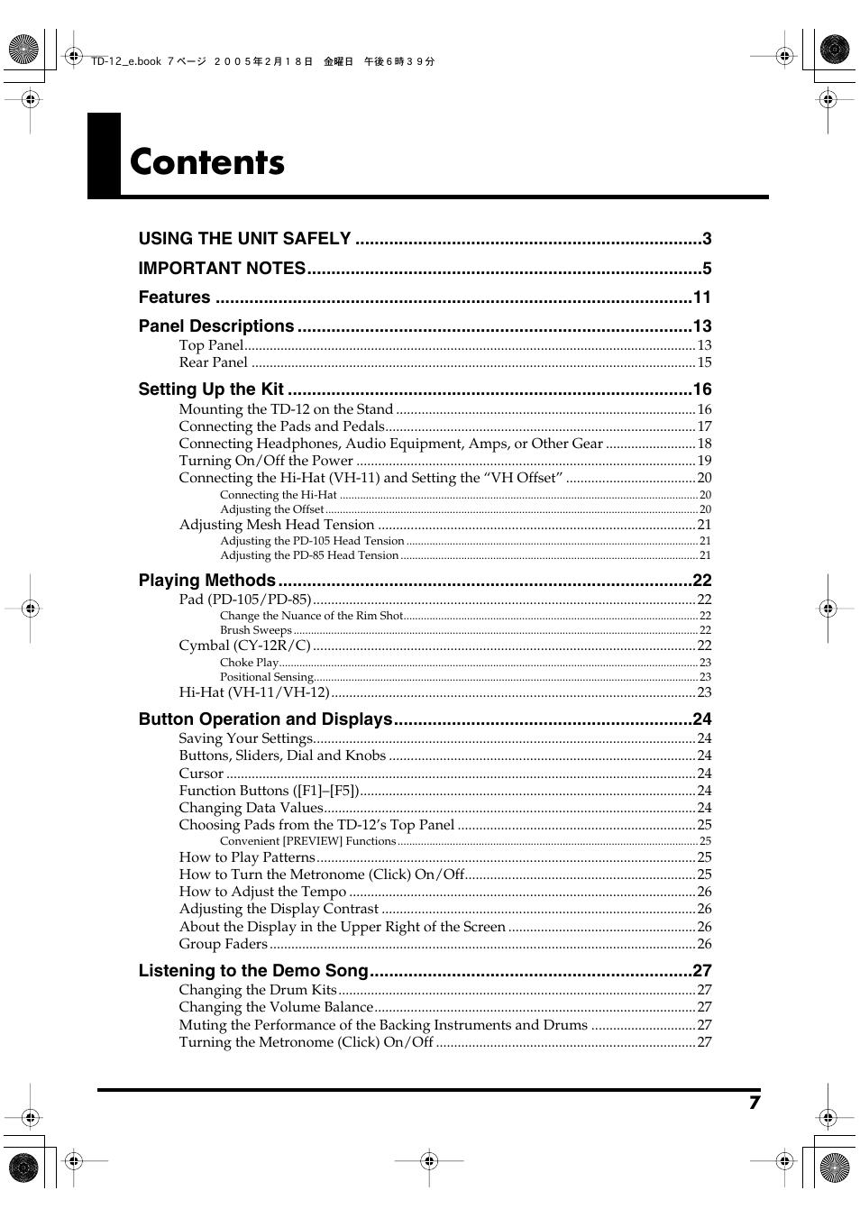 Roland TD-12 User Manual | Page 7 / 108