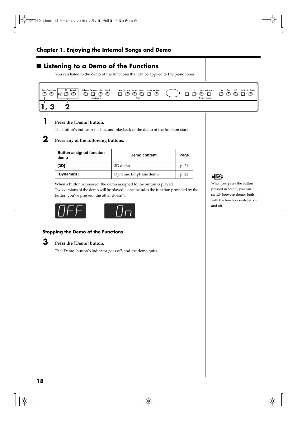 Listening to a demo of the functions | Roland DP-970 User Manual | Page 18 / 60