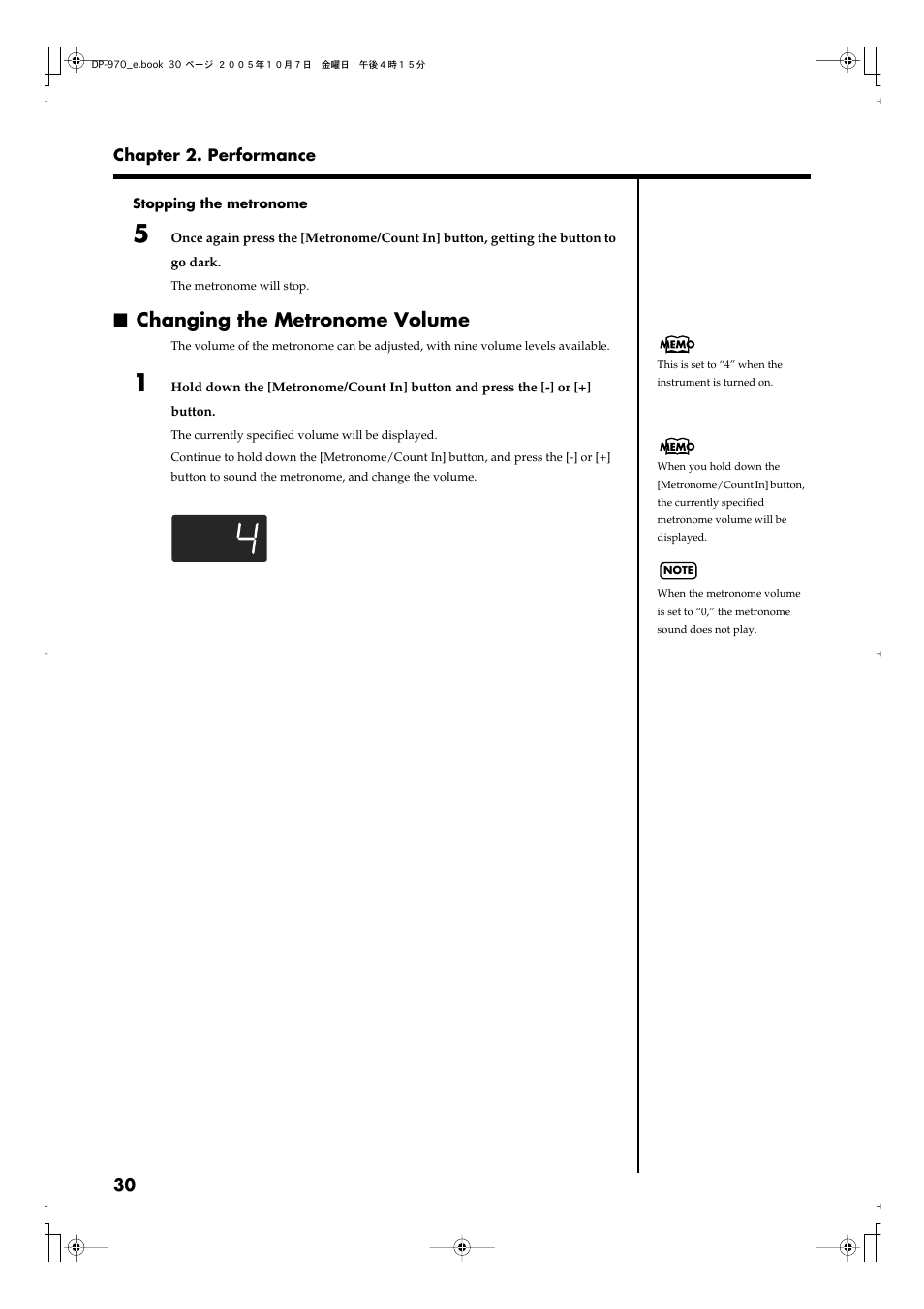Changing the metronome volume | Roland DP-970 User Manual | Page 30 / 60