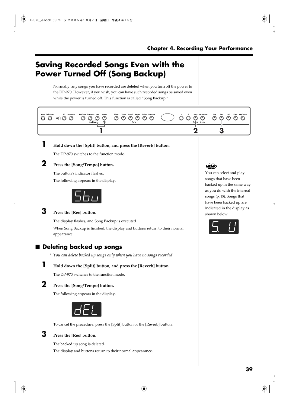 Deleting backed up songs | Roland DP-970 User Manual | Page 39 / 60