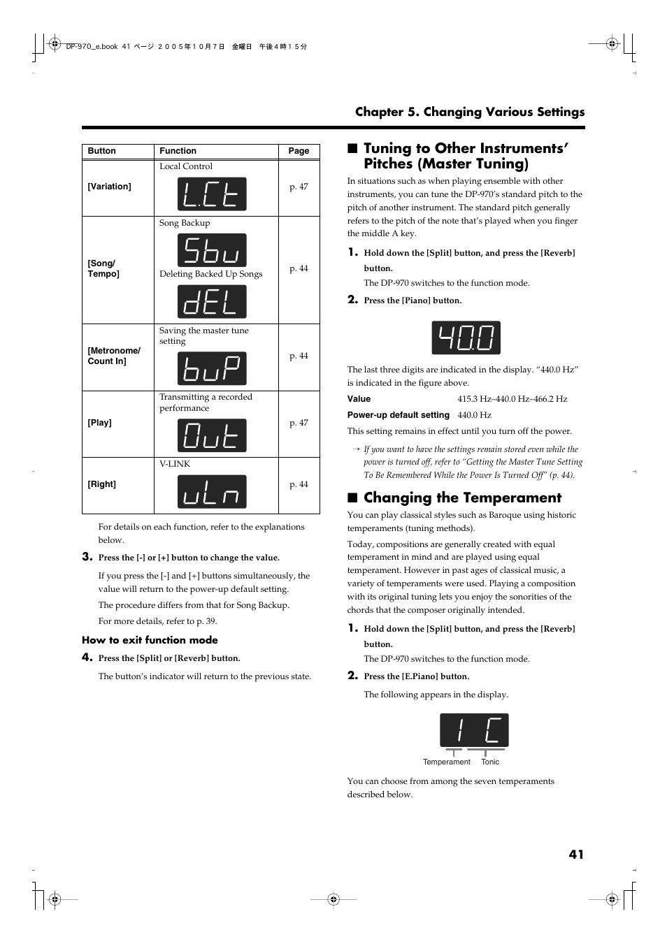 Changing the temperament, P. 41 | Roland DP-970 User Manual | Page 41 / 60