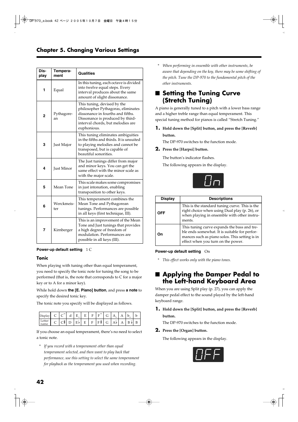 Setting the tuning curve (stretch tuning), P. 42, 42 chapter 5. changing various settings | Roland DP-970 User Manual | Page 42 / 60