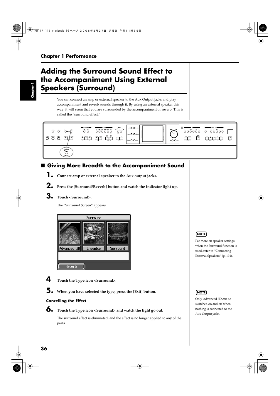 Giving more breadth to the accompaniment sound | Roland KR-115 User Manual | Page 36 / 228