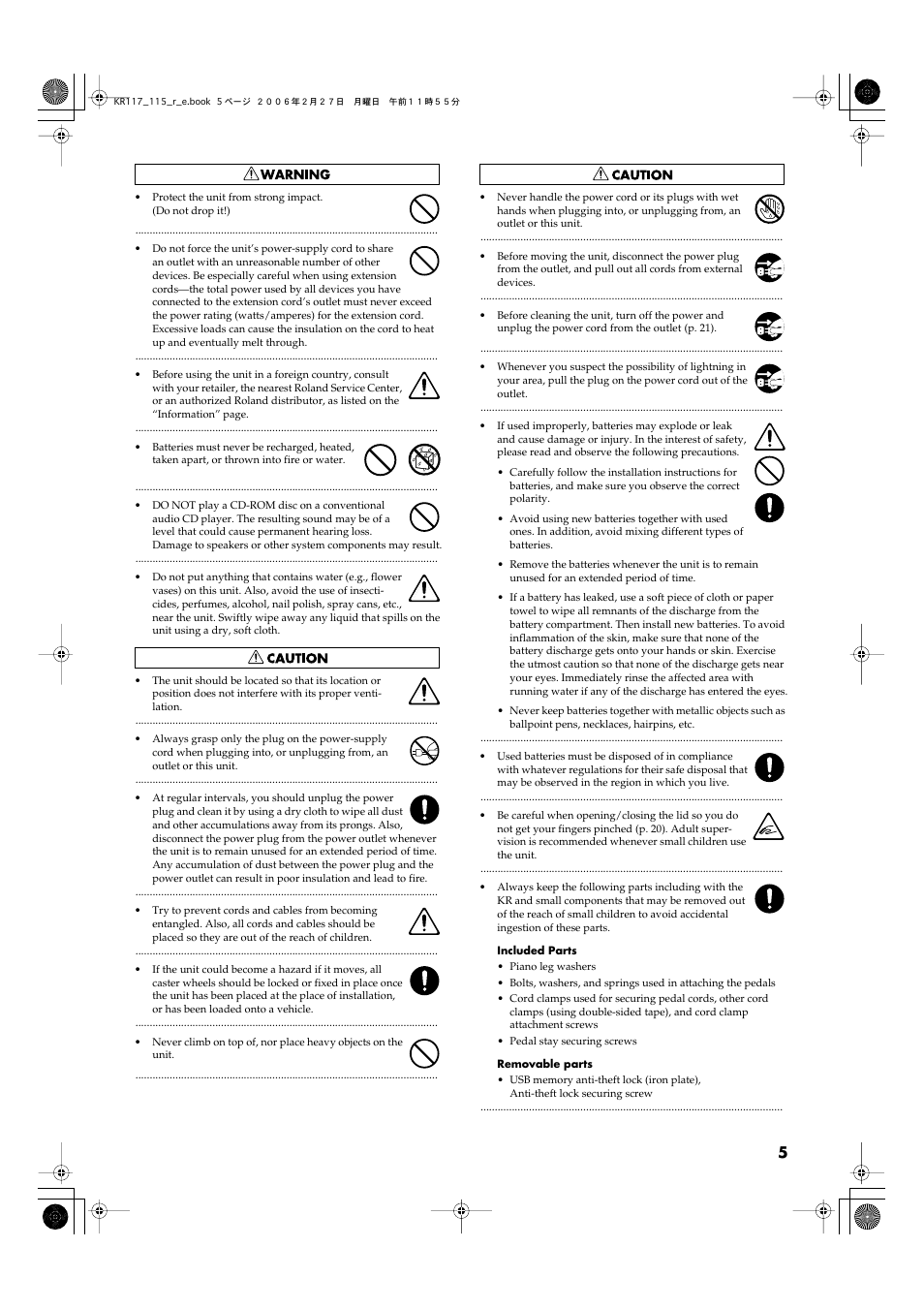 Roland KR-115 User Manual | Page 5 / 228