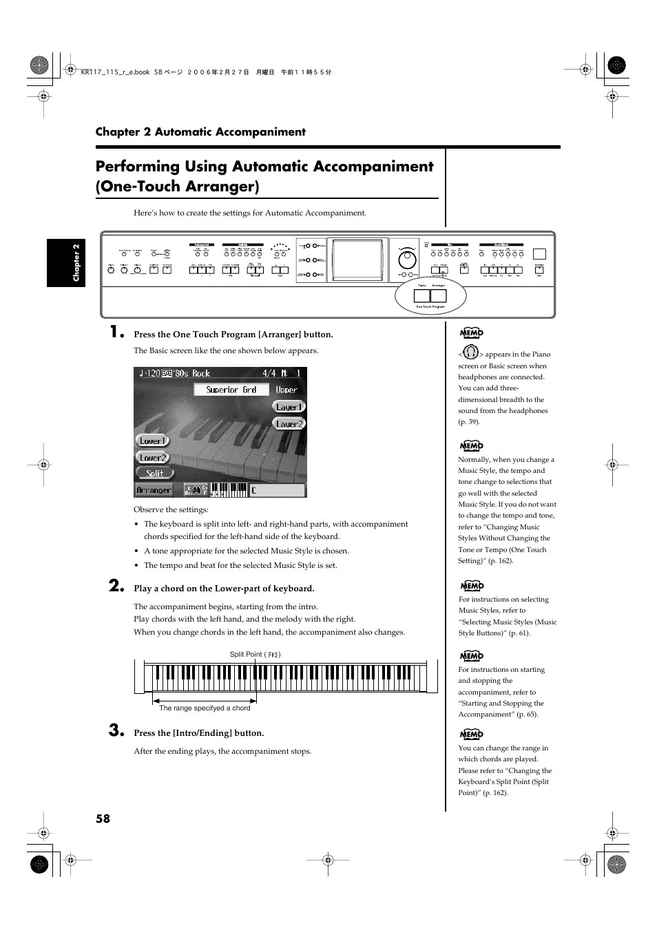 Accompaniment (p. 58) | Roland KR-115 User Manual | Page 58 / 228