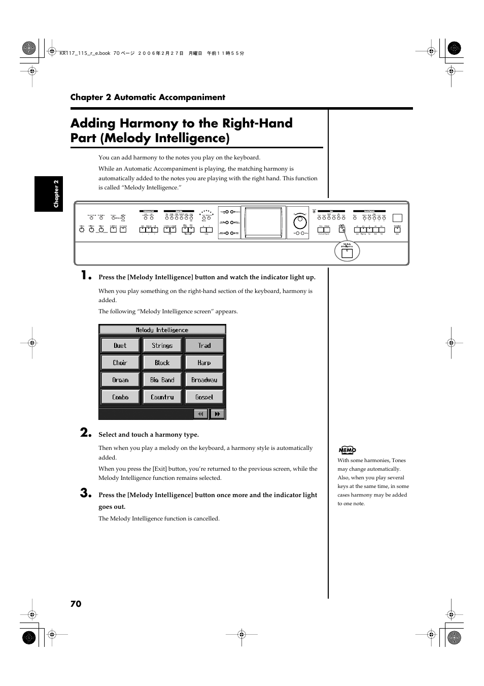 P. 70) | Roland KR-115 User Manual | Page 70 / 228