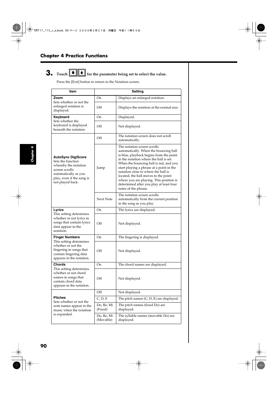 90 chapter 4 practice functions | Roland KR-115 User Manual | Page 90 / 228