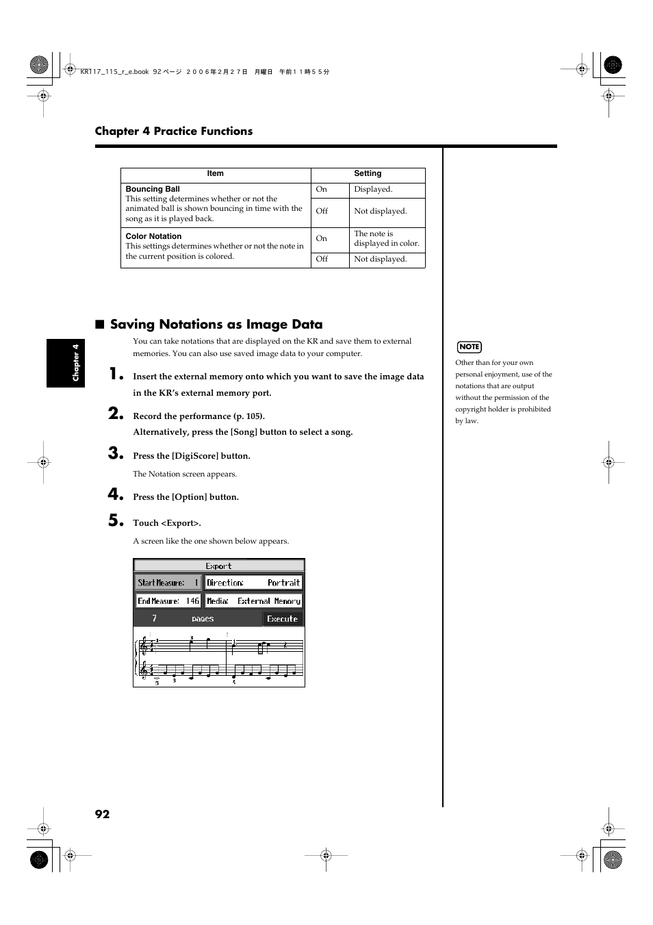 Saving notations as image data | Roland KR-115 User Manual | Page 92 / 228