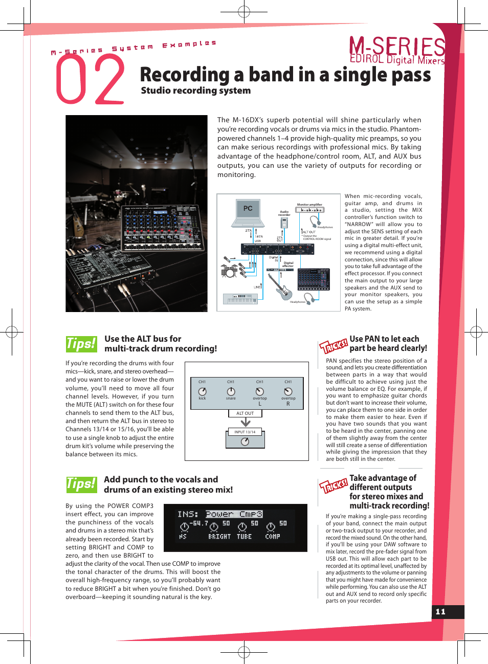 Recording a band in a single pass, Studio recording system, Use pan to let each part be heard clearly | Roland Edirol EC2-YF-NK User Manual | Page 11 / 16