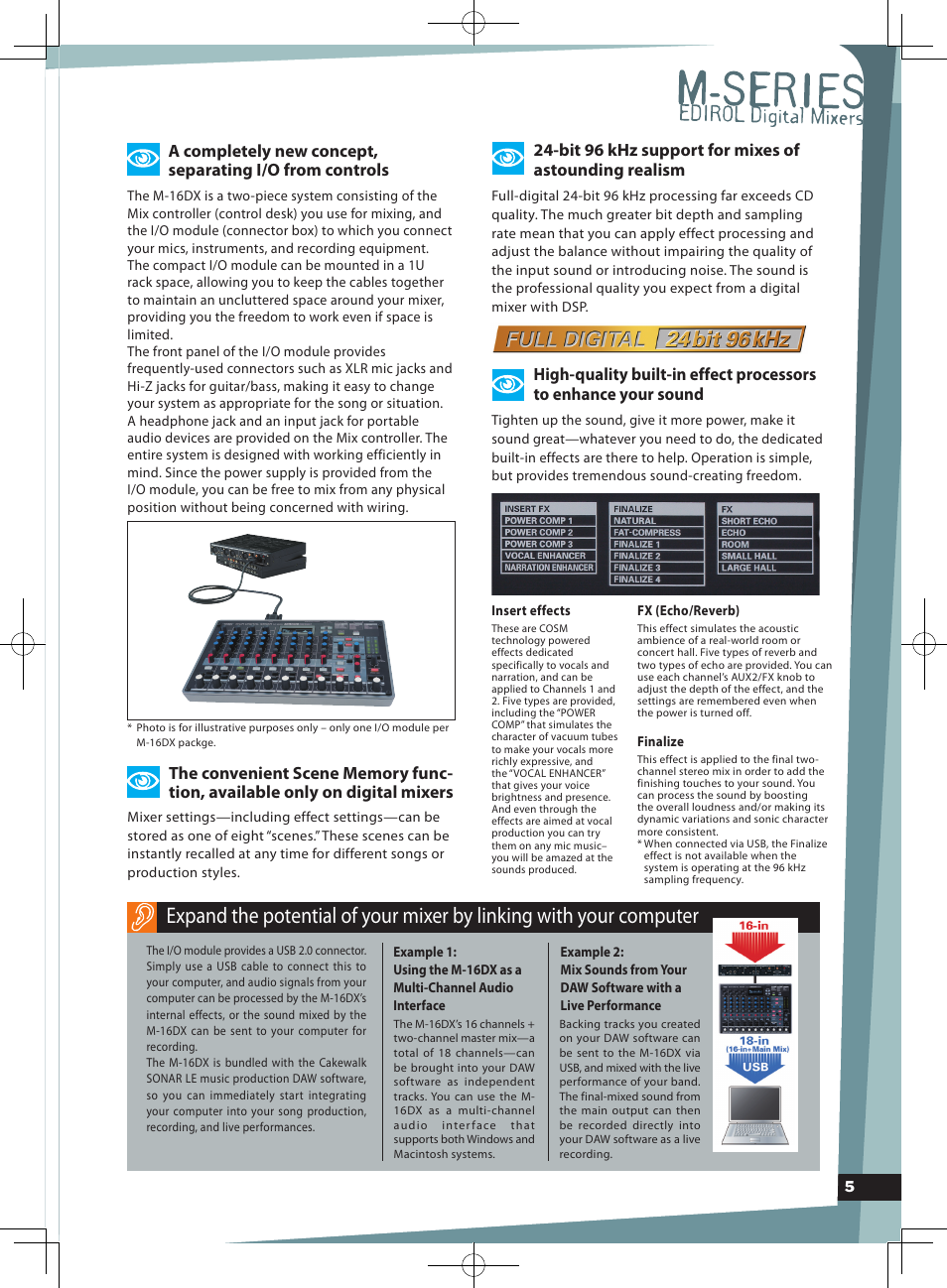 Bit 96 khz support for mixes of astounding realism | Roland Edirol EC2-YF-NK User Manual | Page 5 / 16