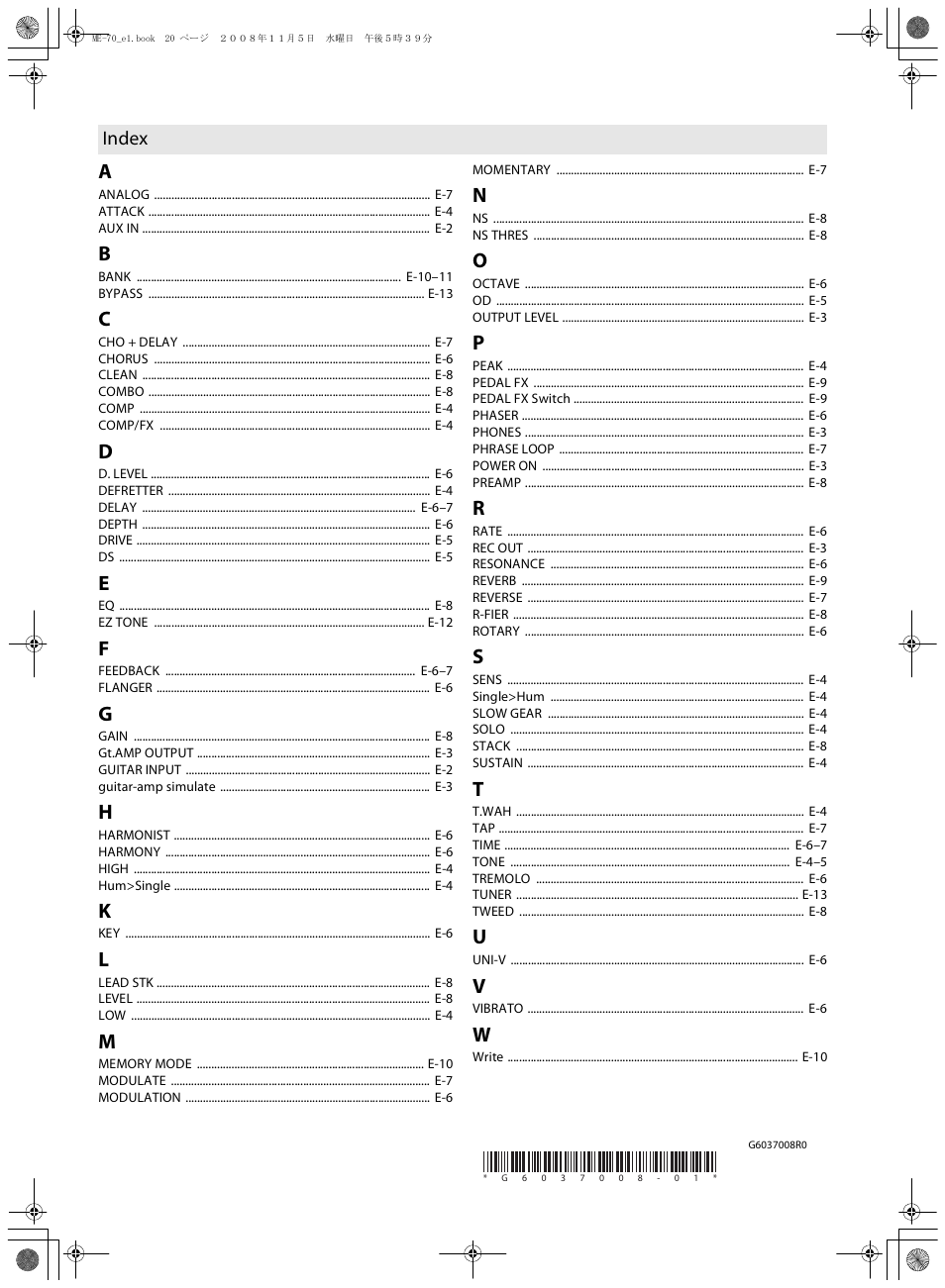 Index | Roland ME-70 User Manual | Page 20 / 20