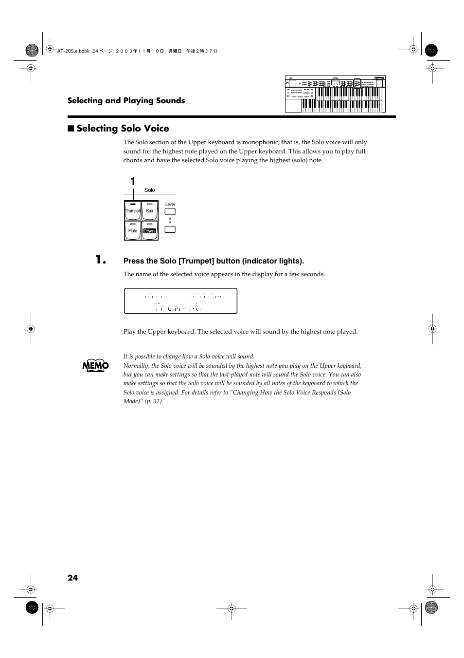 Selecting solo voice, P. 24) | Roland AT20s User Manual | Page 24 / 124