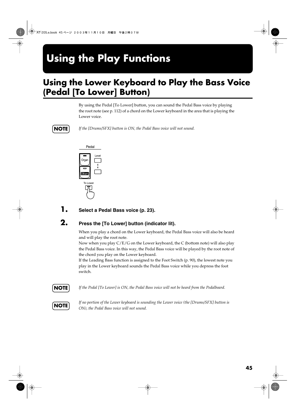Using the play functions, P. 45) | Roland AT20s User Manual | Page 45 / 124
