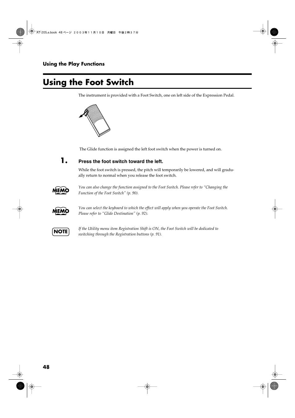 Using the foot switch | Roland AT20s User Manual | Page 48 / 124