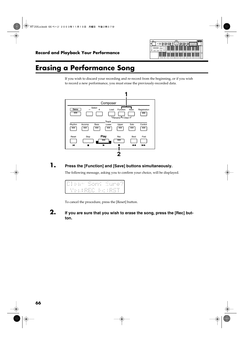 Erasing a performance song | Roland AT20s User Manual | Page 66 / 124