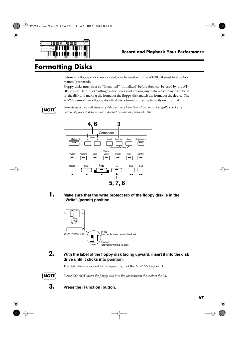 Formatting disks | Roland AT20s User Manual | Page 67 / 124