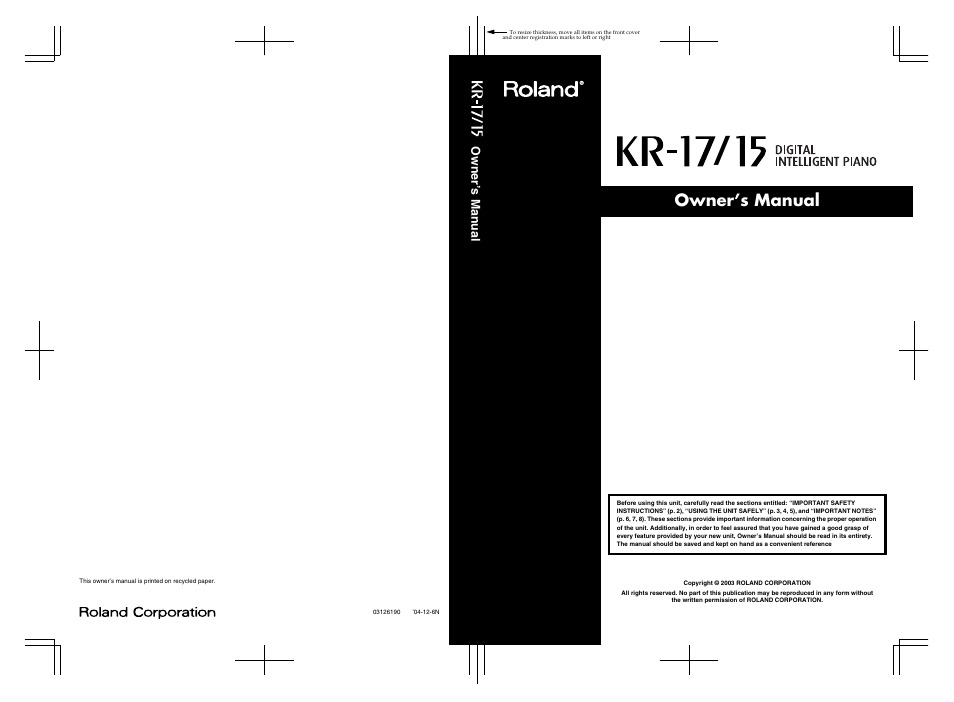 Roland KR-17 User Manual | 212 pages