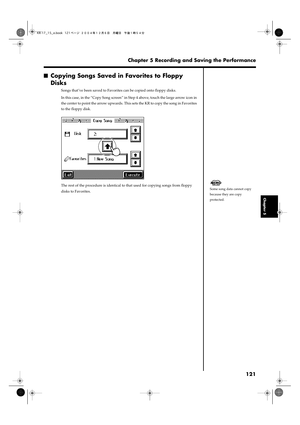 Copying songs saved in favorites to floppy disks | Roland KR-17 User Manual | Page 121 / 212