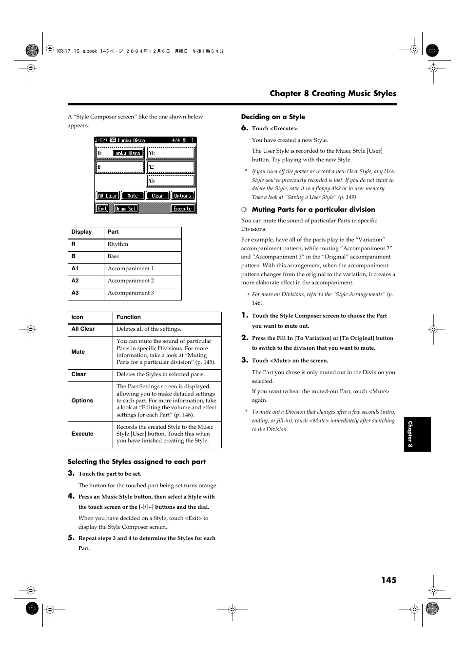 145 chapter 8 creating music styles | Roland KR-17 User Manual | Page 145 / 212