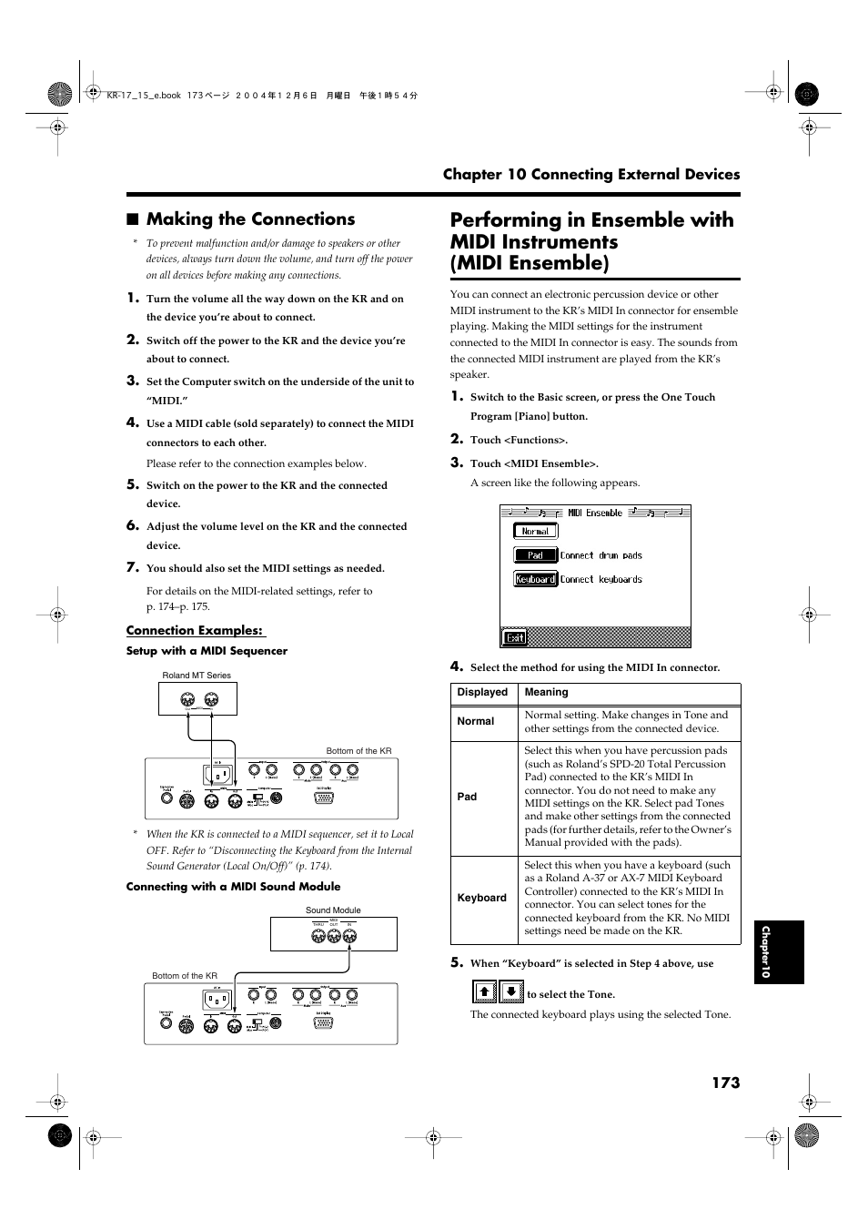 Making the connections, Refer to p. 173 | Roland KR-17 User Manual | Page 173 / 212