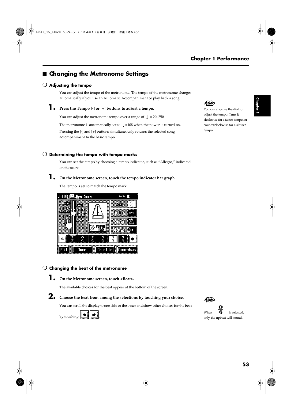 Changing the metronome settings | Roland KR-17 User Manual | Page 53 / 212