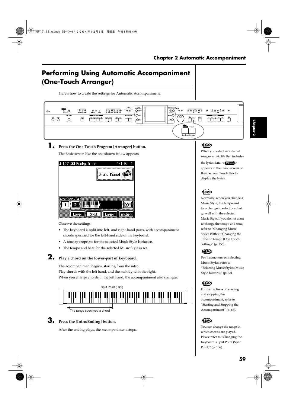 Accompaniment (p. 59) | Roland KR-17 User Manual | Page 59 / 212