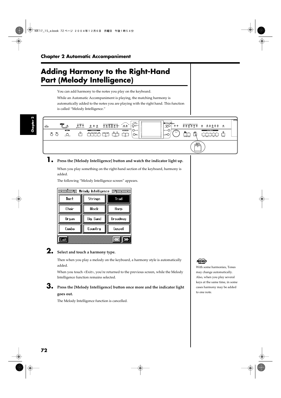 Intelligence type (p. 72) | Roland KR-17 User Manual | Page 72 / 212