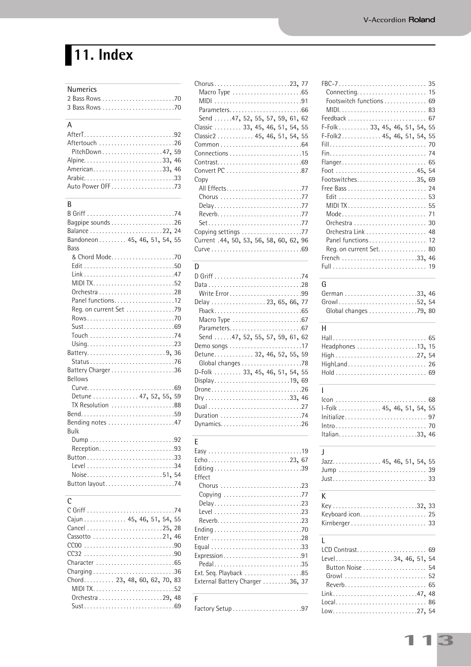 Index | Roland V-ACCORDION FR-7 User Manual | Page 113 / 118