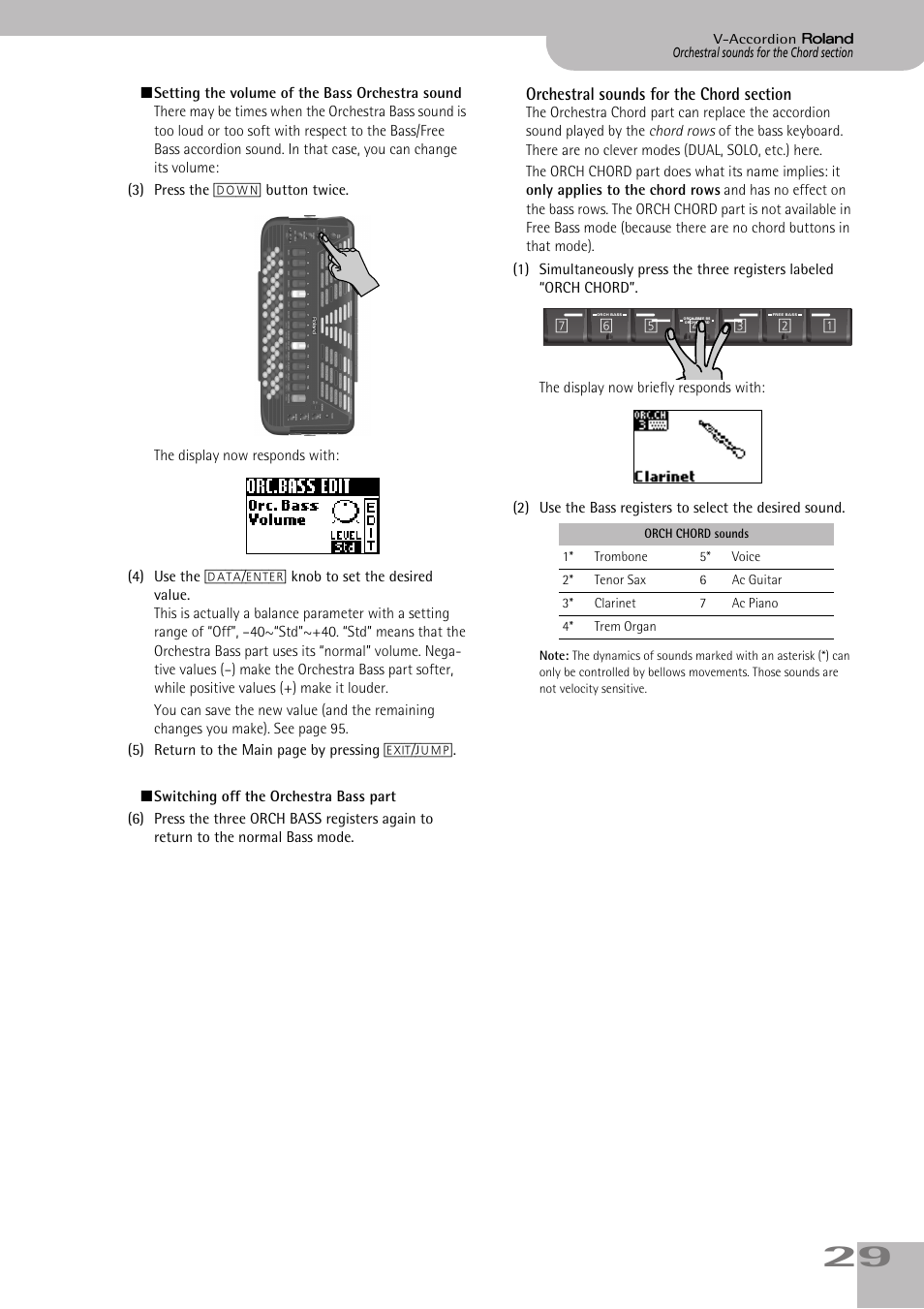 Orchestral sounds for the chord section | Roland V-ACCORDION FR-7 User Manual | Page 29 / 118