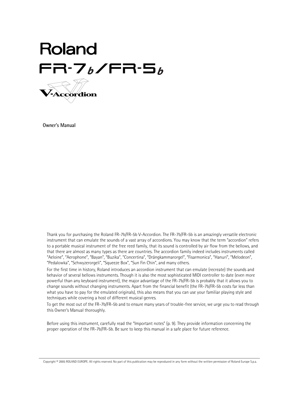 Fr-7 /fr-5 | Roland V-ACCORDION FR-7 User Manual | Page 3 / 118