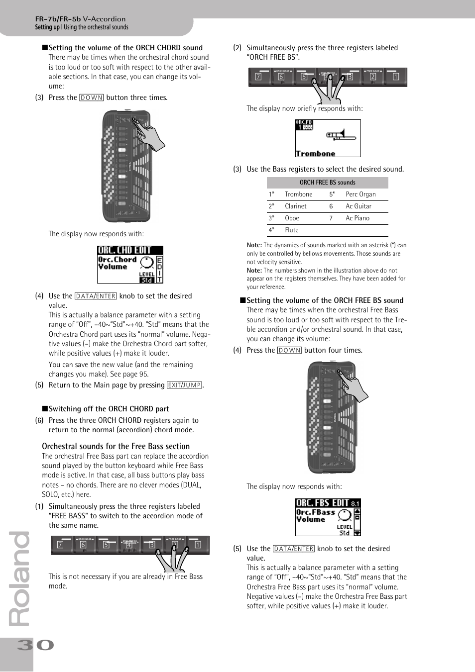 Orchestral sounds for the free bass section | Roland V-ACCORDION FR-7 User Manual | Page 30 / 118