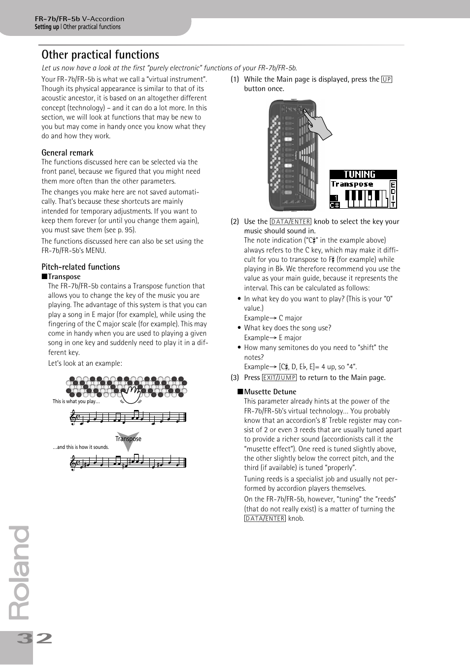 Other practical functions, General remark, Pitch-related functions | Roland V-ACCORDION FR-7 User Manual | Page 32 / 118