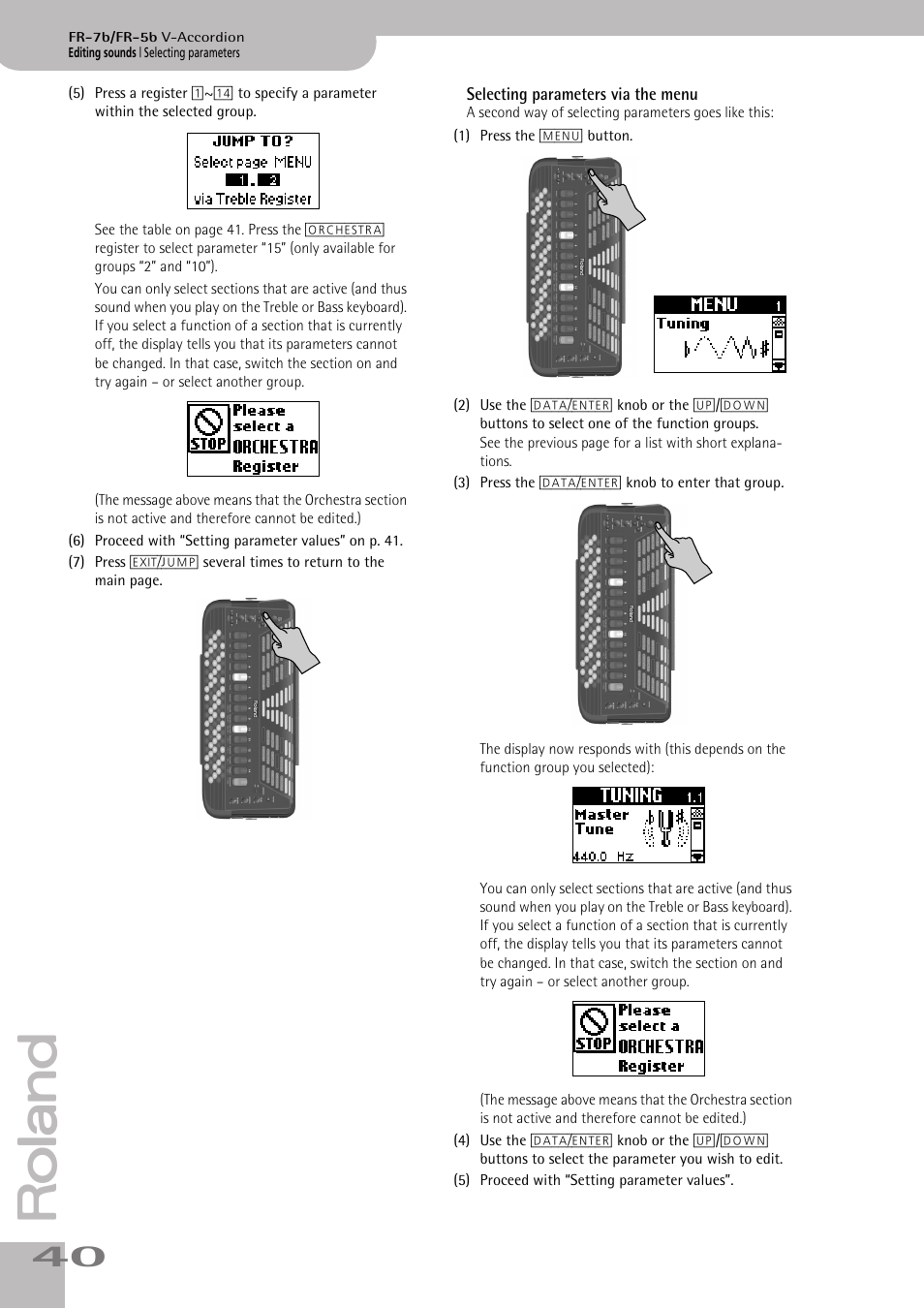 Selecting parameters via the menu | Roland V-ACCORDION FR-7 User Manual | Page 40 / 118