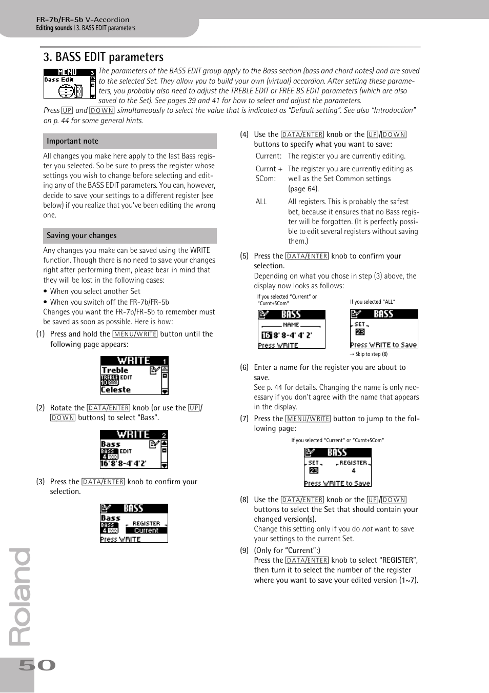 bass edit parameters, Bass edit parameters | Roland V-ACCORDION FR-7 User Manual | Page 50 / 118