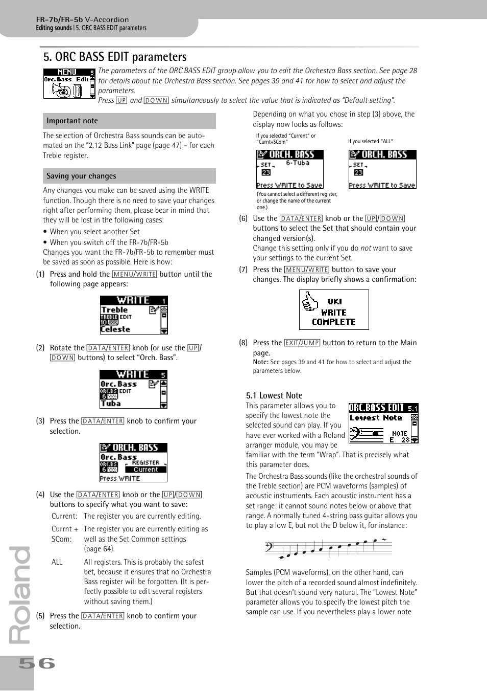 orc bass edit parameters, 1lowest note, Orc bass edit parameters | P. 56 | Roland V-ACCORDION FR-7 User Manual | Page 56 / 118