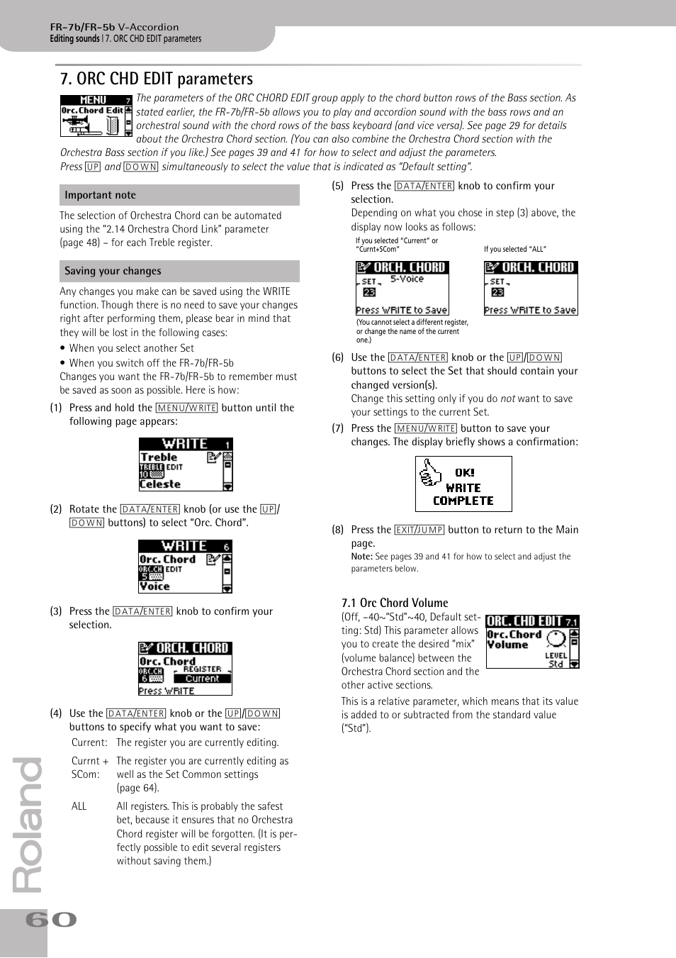 orc chd edit parameters, 1orc chord volume, Orc chd edit parameters | P. 60 | Roland V-ACCORDION FR-7 User Manual | Page 60 / 118