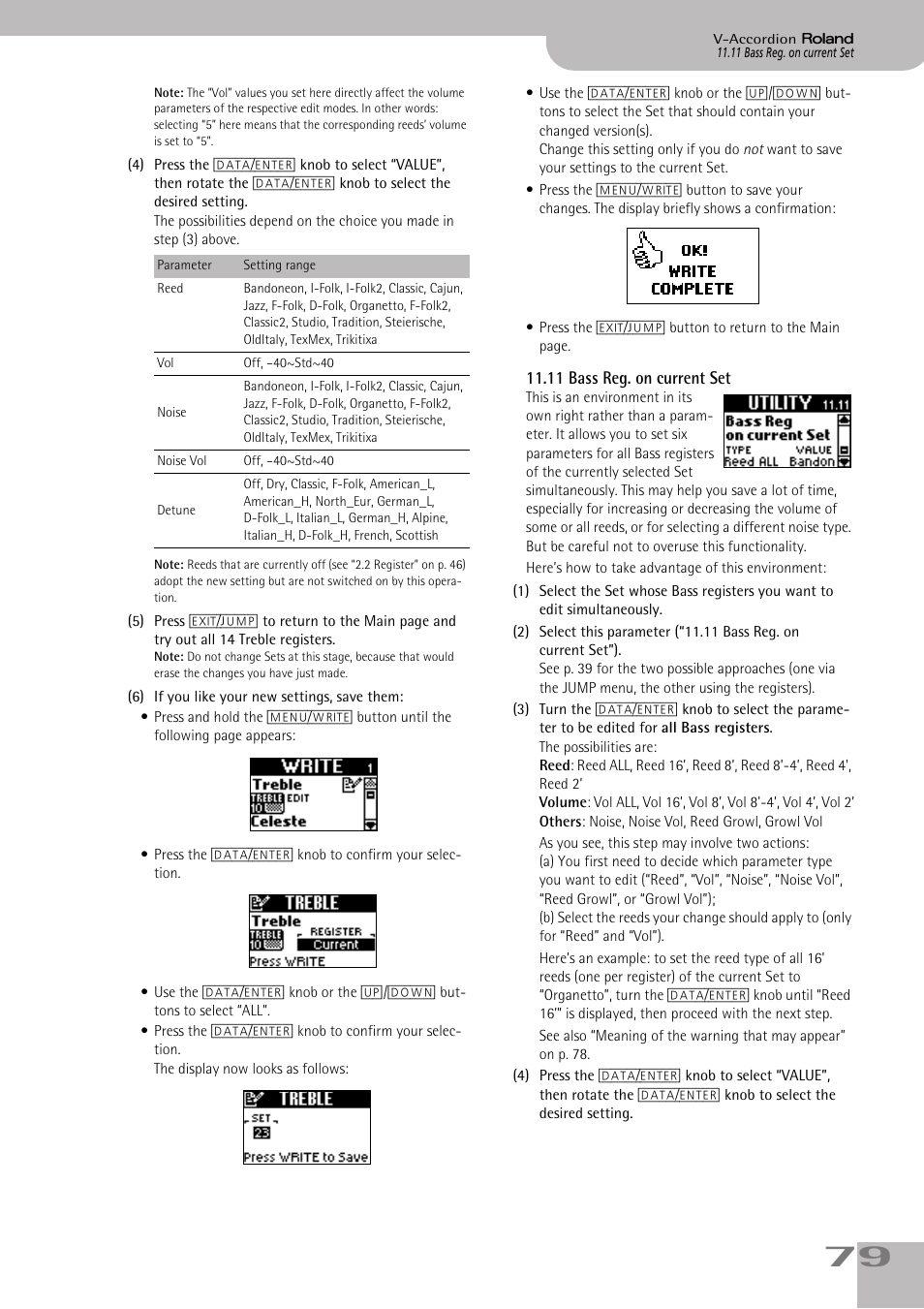 11bass reg. on currentset, P. 79 | Roland V-ACCORDION FR-7 User Manual | Page 79 / 118