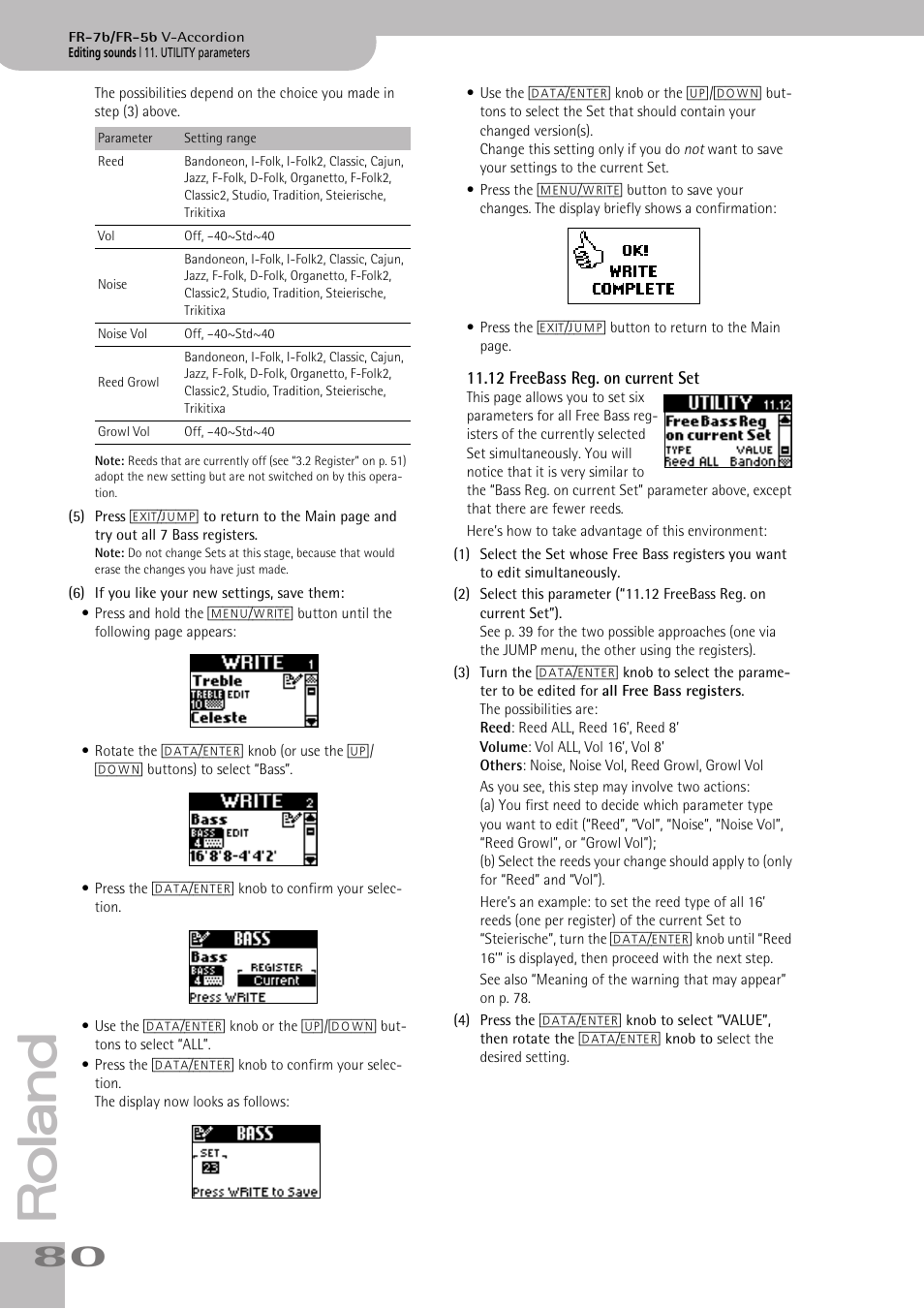 12freebass reg. on currentset, P. 80 | Roland V-ACCORDION FR-7 User Manual | Page 80 / 118