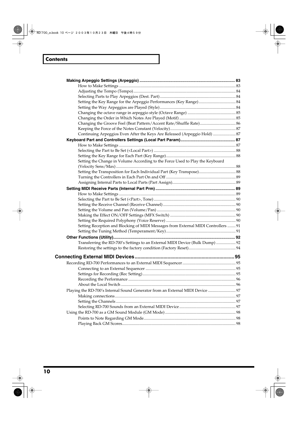 Roland RD-700 User Manual | Page 10 / 172