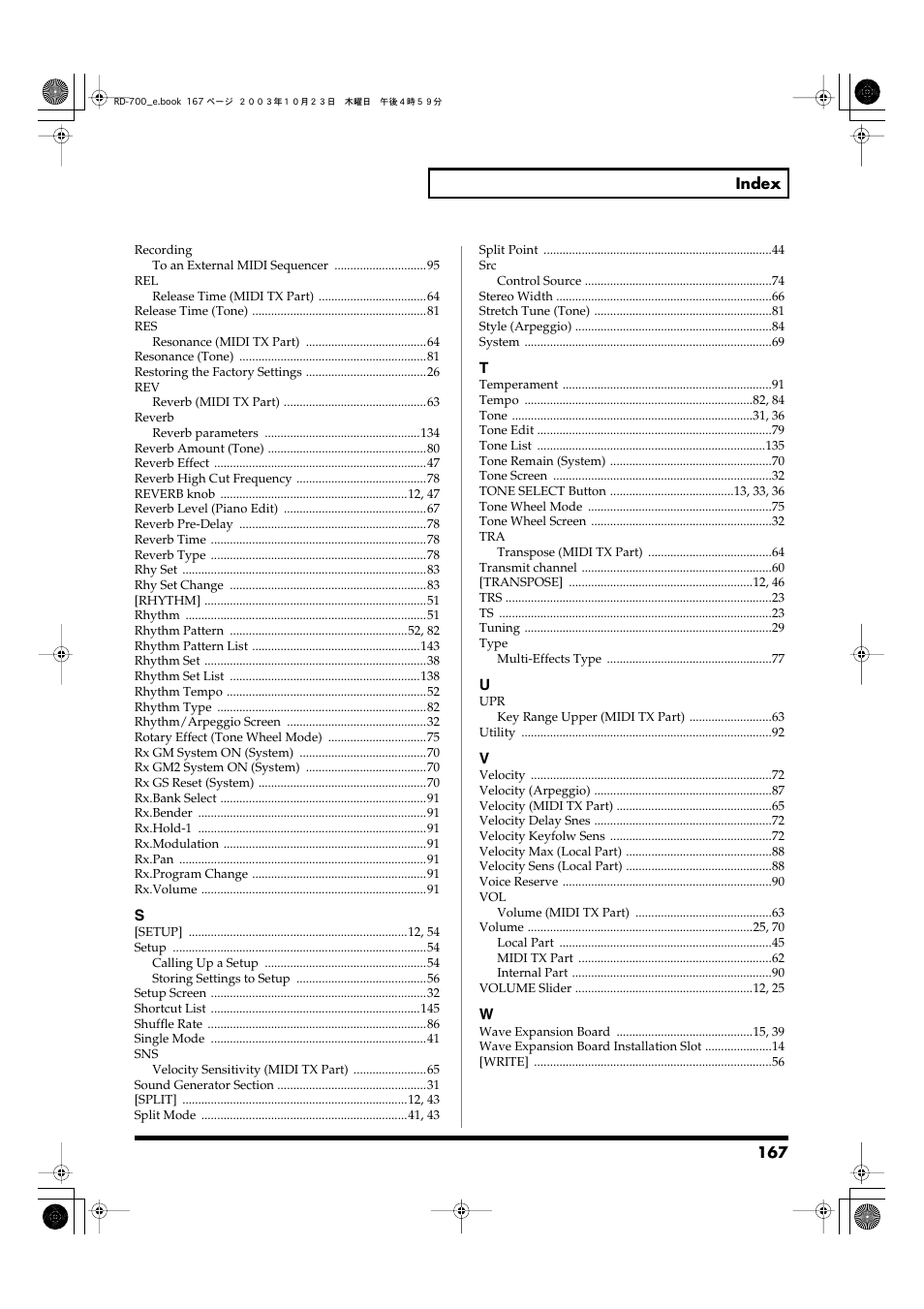 Roland RD-700 User Manual | Page 167 / 172