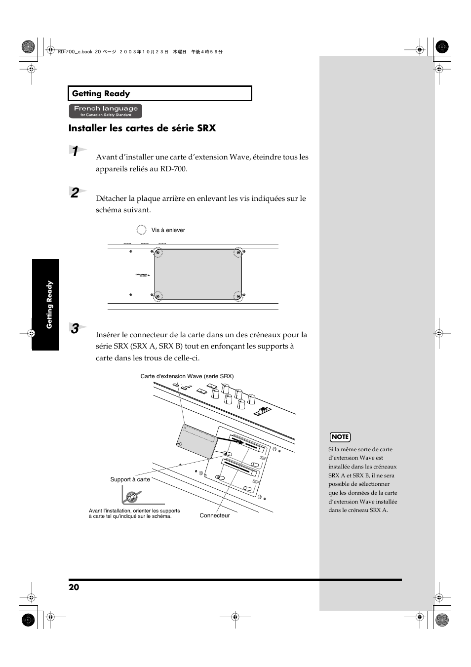 Installer les cartes de série srx | Roland RD-700 User Manual | Page 20 / 172