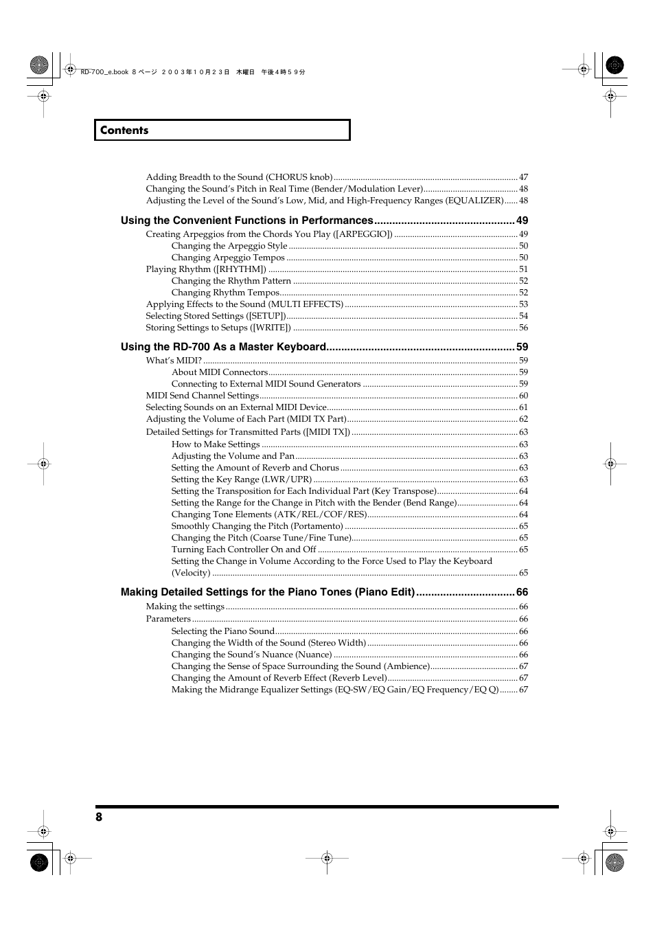 Roland RD-700 User Manual | Page 8 / 172