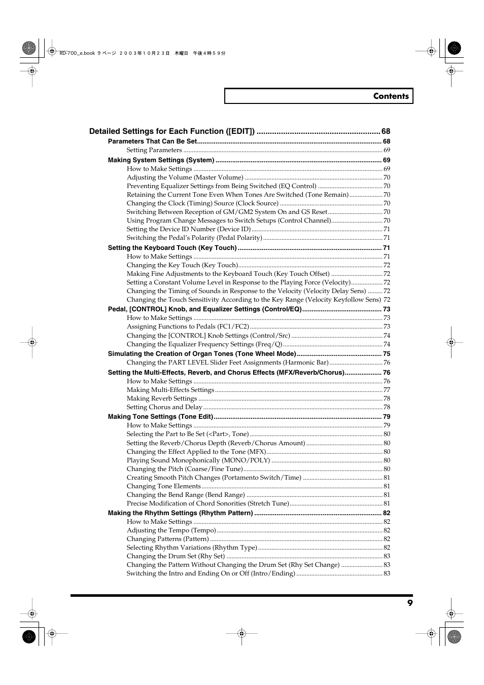 Roland RD-700 User Manual | Page 9 / 172