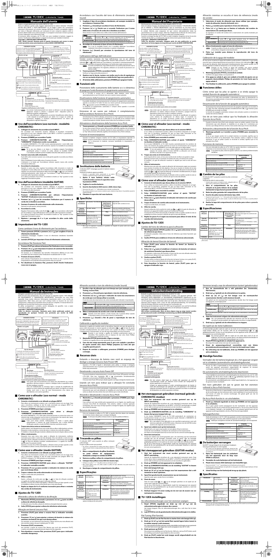 Manuale dell'utente, Manual del propietario, Manual de instruções | Gebruikershandleiding | Roland TU-12EX User Manual | Page 2 / 2