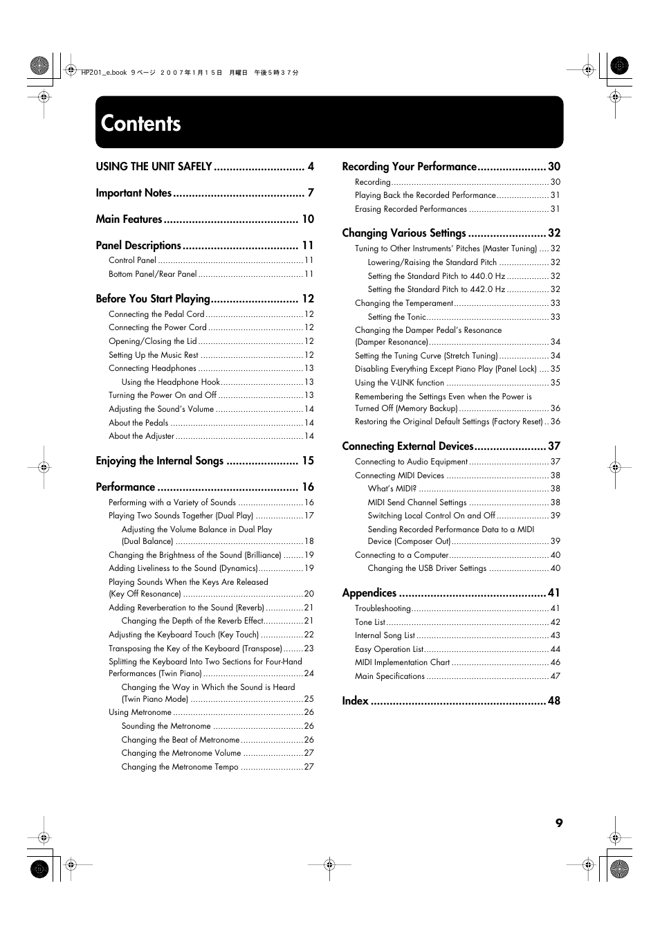 Roland HP201 User Manual | Page 9 / 52