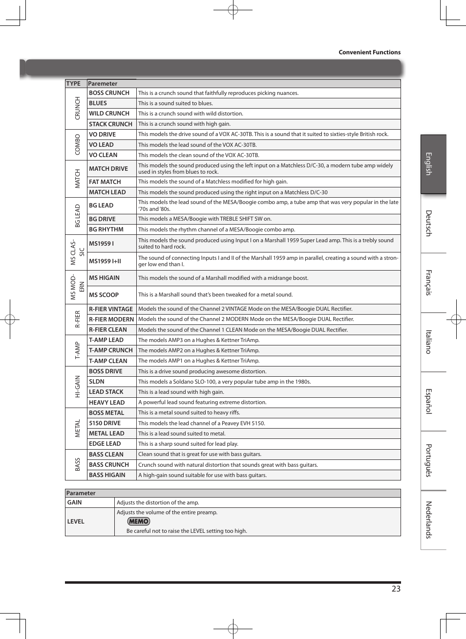 About the js-8's internal eff ects | Roland eBand JS-8 User Manual | Page 25 / 47