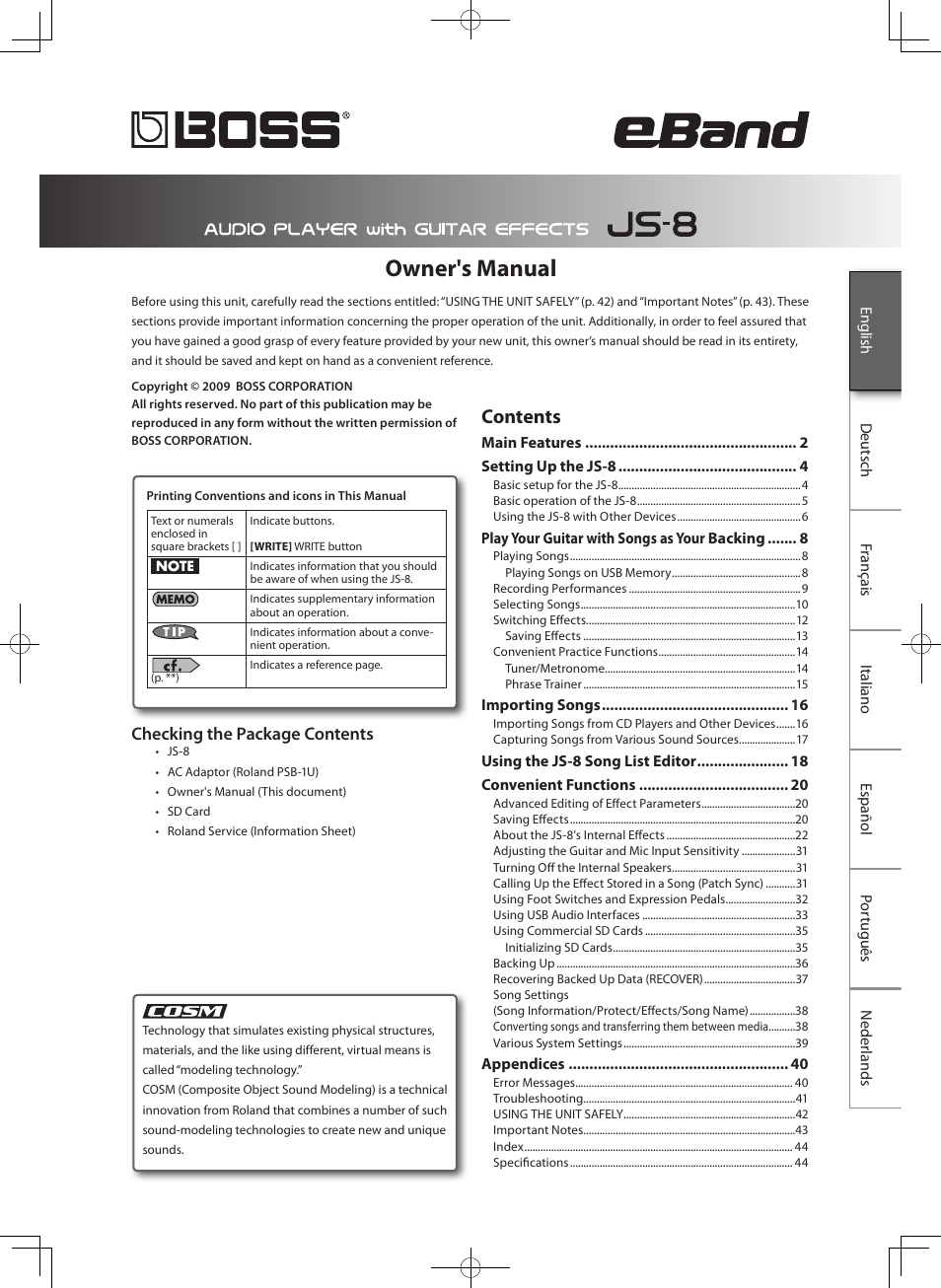 Roland eBand JS-8 User Manual | Page 3 / 47